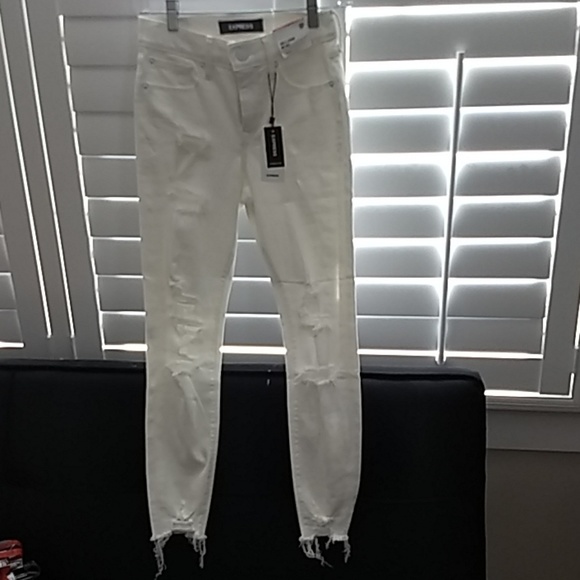 Express Denim - Express White Midrise Distressed Jeans